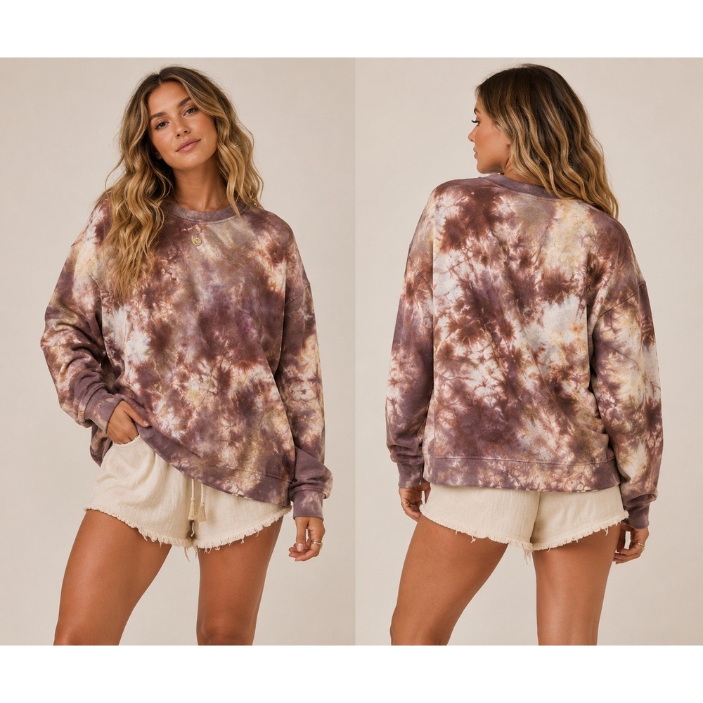 Reformation‎ Jeans Sweatshirt Womens XL Brown Tie Dye Custom Rework